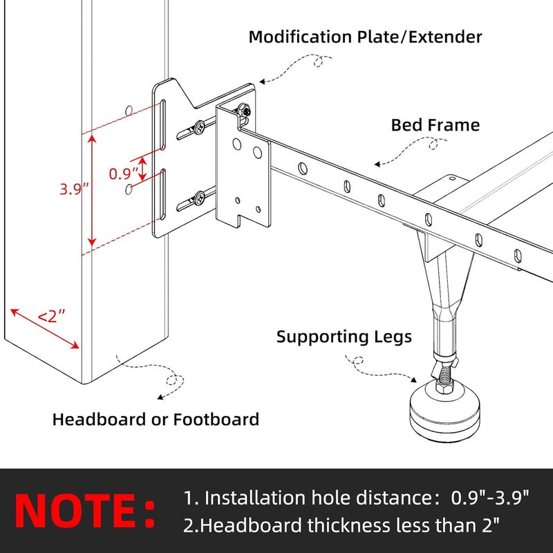 Yuleimy 4 PCS Bed Frame Brackets Adapter for Headboard Extra, Full to Queen Conversion Kit, Heavy Duty Beds Modification Plate, Headboards Attachment for Metal Bed-Frame, Headboard-Adapter Kits with Hardware - Image 3